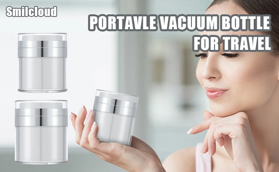 Smilcloud Airless Pump Jar 50ML Refillable Travel Cream Bottle Portable Cosmetic Container Vacuum Jar Pot(Large) - Airless Pump Jar