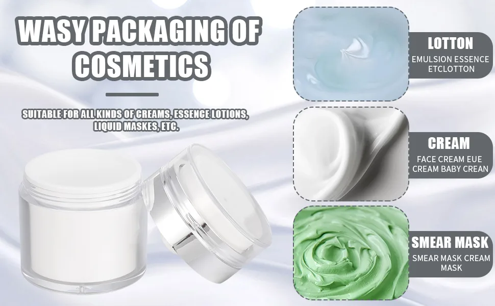 Smilcloud Airless Pump Jar 50ML Refillable Travel Cream Bottle Portable Cosmetic Container Vacuum Jar Pot(Large) - Vacuum Travel Cream Bottle