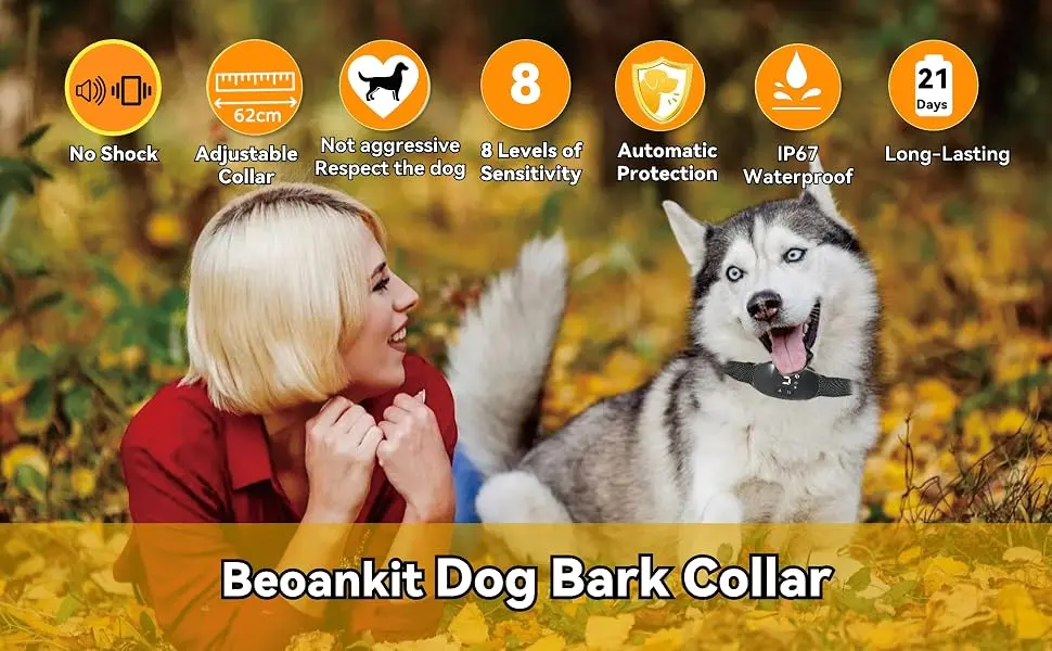 Beoankit Dog Bark Collar with Dual Vibration Version Automatic Collar with 8 Adjustable Sensitivity Levels 8 levels and 3 Modes Sound Vibration and Strong Vibration Waterproof and Rechargeable Black - product information 1