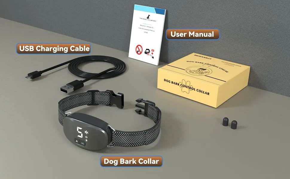 Beoankit Dog Bark Collar with Dual Vibration Version Automatic Collar with 8 Adjustable Sensitivity Levels 8 levels and 3 Modes Sound Vibration and Strong Vibration Waterproof and Rechargeable Black - product information 7