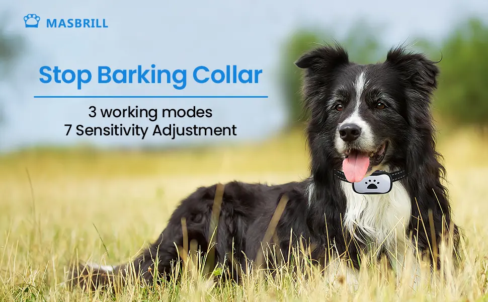 MASBRILL Bark Collar for Small Medium Large Dog Anti Barking Dog Collars Rechargeable with Vibration Beep Training Stop Dog Barking Deterrent Device with 7 Sensitivity Levels-Blue Light - anti bark collar