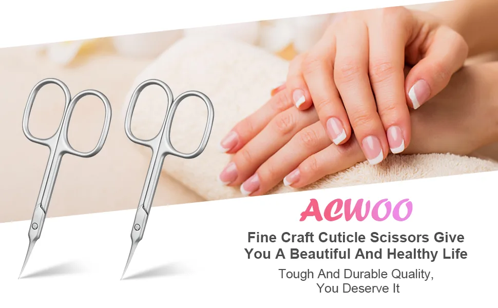 ACWOO Cuticle Nail Scissors 2PCS Sharp Curved Scissors Multi-Purpose Stainless Steel Beauty Scissors Manicure Cutter for Nail Toenail Eyebrow Eyelash - Cuticle Nail Scissors