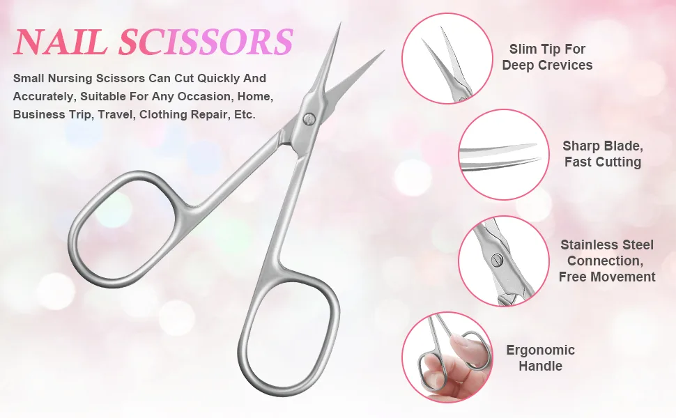 ACWOO Cuticle Nail Scissors 2PCS Sharp Curved Scissors Multi-Purpose Stainless Steel Beauty Scissors Manicure Cutter for Nail Toenail Eyebrow Eyelash - Cuticle Nail Scissors