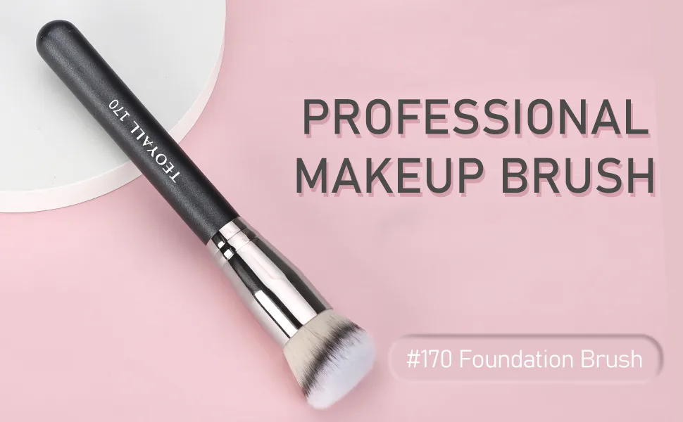 TEOYALL Angled Kabuki Foundation Brush Dense Synthetic Contour Brush for Bronzer Liquid Foundation Cream Powder Blending Buffing Stippling Brush (170) - 170 foundation brush