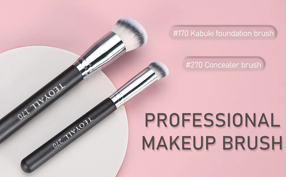 TEOYALL Kabuki Brush Set 2 Size Angled Foundation Brush Concealer Brush Contour Brush with Dense Synthetic Bristle 170/270 - kabuki foundation brush