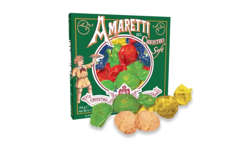 Amaretti Gift Box | Traditional Soft Amaretti Maccaroon Biscuits | Authentic Italian | Individually Wrapped In a Green Window Gift Box | Amaretti del Chiostro 145g - amaretti shortbread cookies biscuits gift italian authentic traditional Christmas tea coffee treats
