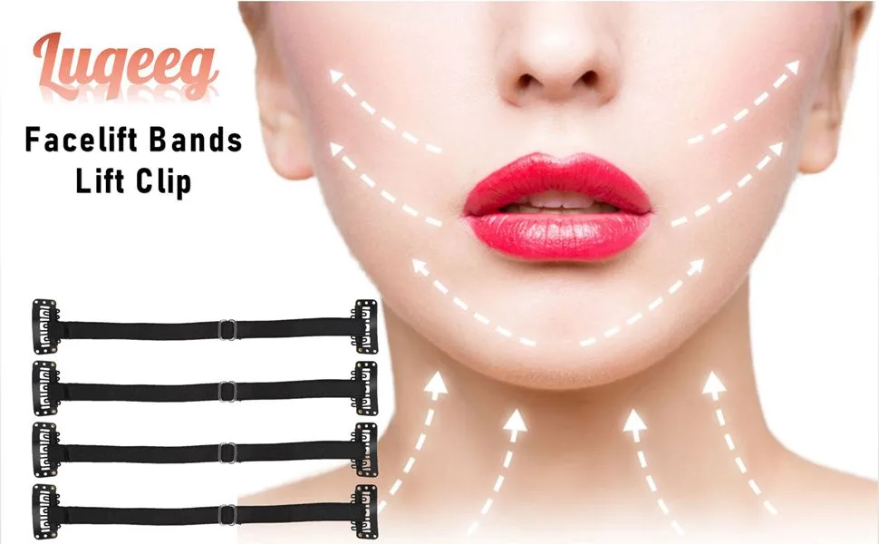 4Pcs Facelift Bands with Clips Adjustable Elastic Instant Face Lift Band Invisible Hairpin Face Stretching Lifting Strap Face Slimming Band Wrinkles Remove Belt for Face Shaping(Brown) - product information 1