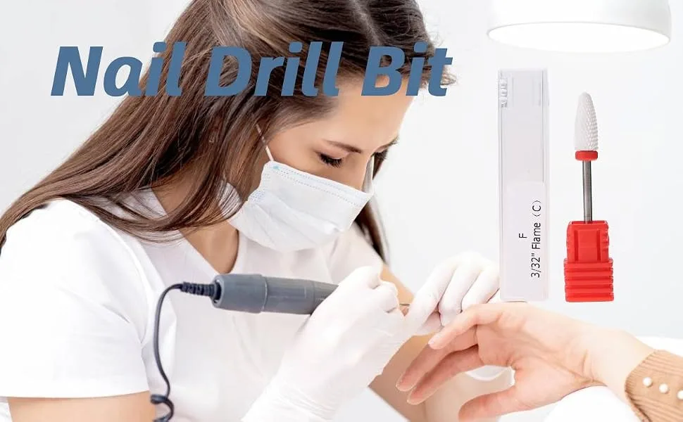 Nail Drill Bits Ceramic Manicure Drill Bits Ceramic Burr Podiatry Thick Nails Grinding Head for Manicure Pedicure Cuticle Gel Nail Polishing Red(Round Flat Head F) - Ceramic Manicure Drill Bits