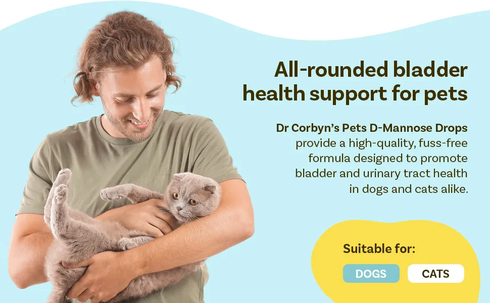 Dr Corbyn Pets D-Mannose Drops - 50ml | Urinary Tract & Bladder Health Support for Dogs Cats | Cystitis Support | All Natural Easy to Use - d-mannose drops for pets