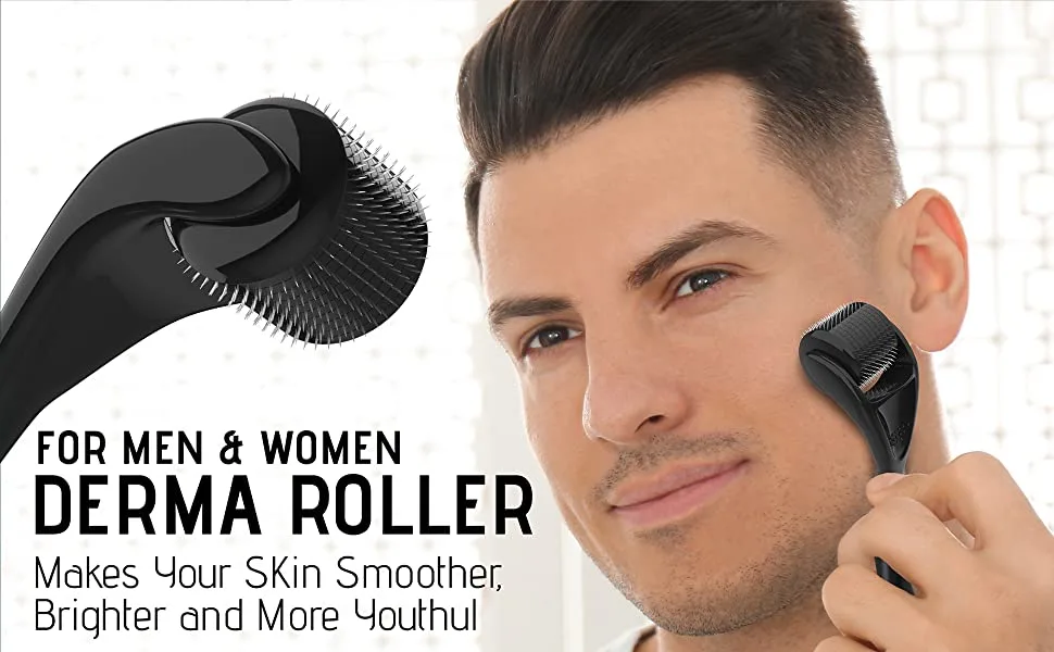 Derma Roller Microneedle Roller For Face 0.5mm Beard Roller Microneedling Roller Beard Growth Kit Beard Roller Hair Growth Beard Care Kit for Men Micro Needle Face Scalp Roller (0.5mm black) - Derma Roller Microneedle Roller For Face, Beard Roller