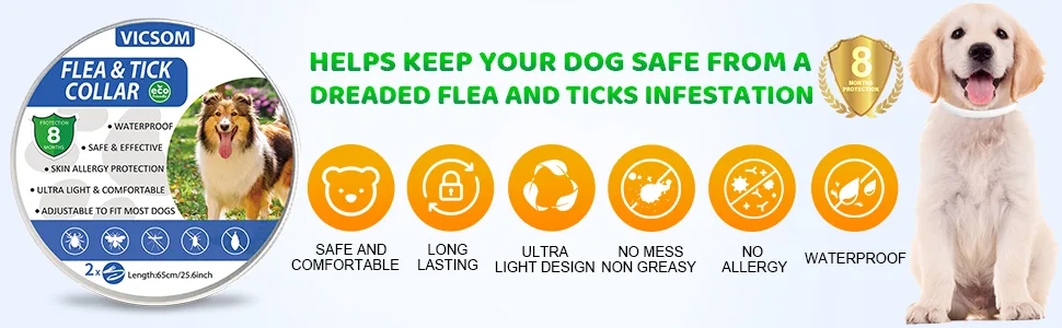 VICSOM Dogs Puppies Collar Repellent Built-in Plant-Based Formula 8 Months Protection Small Medium Large Slow Release Pleasant Aroma-Purple-2PC - product information 2