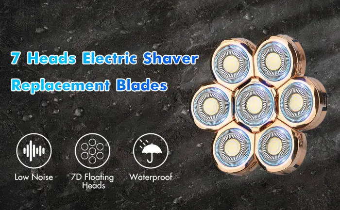 7 Heads Electric Shaver Blades Floating Washable Blade Electric Razor Shaver Head Replacement for Men(Black Silver) - 7 Head shaver head
