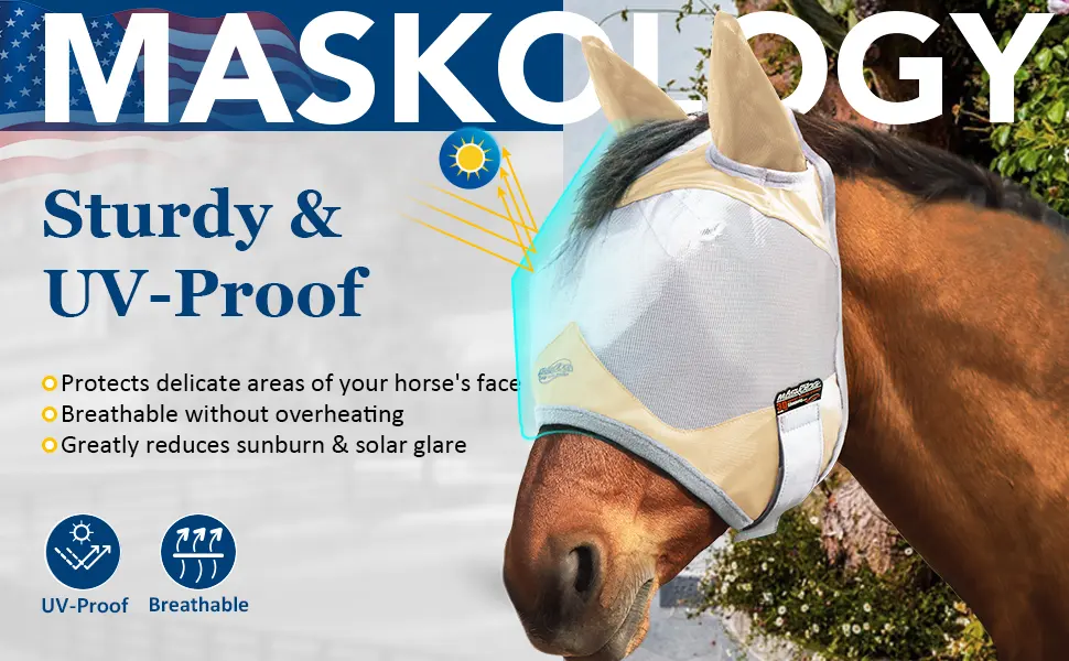 Maskology Horse Fly Mask Standard with Ears UV Protection for Horse Breathable Mask for Horses Red (M Cob) - product information 1