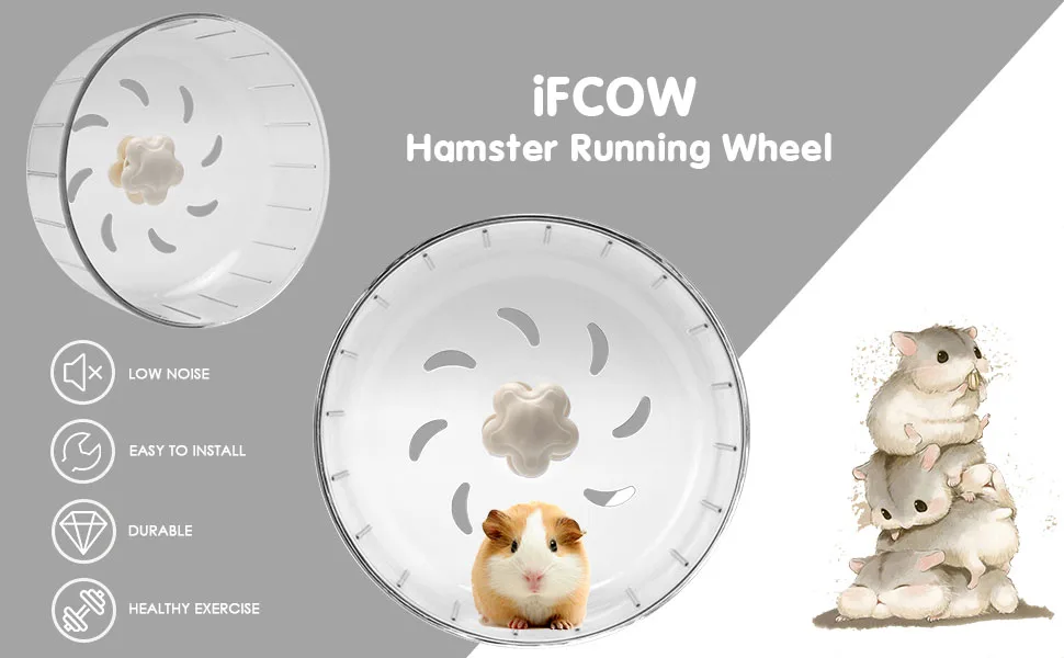 iFCOW Hamster Running Wheel 17CM Round Silent Spinner Exercise Wheel Jogging Wheel Cage Attachment Hamster Toy for Small Animal Gerbils Mice - Hamster running wheel
