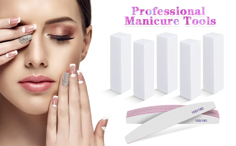 FRIUSATE 10 pieces White Nail Buffer Block with Nail Files Nail File Sanding Blocks Smoothing Shaping and Buffing for Natural Acrylic and Gel Nails - nail buffer blocks and files