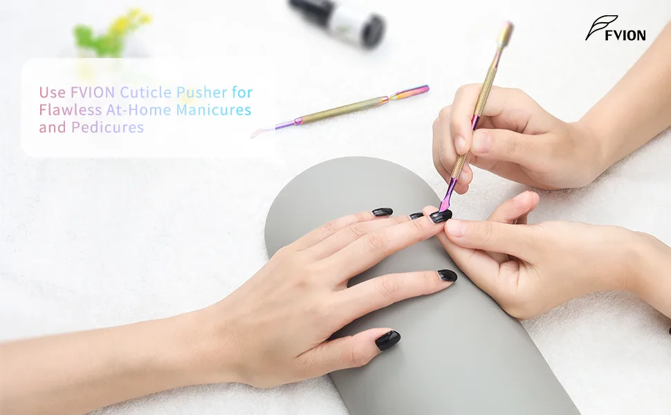 FVION Nail Cuticle Pusher Cuticles Remover Manicure Tool - Titanium Steel Nail Polish Removal Tool with Anti-Slip Handle Multi-colored-1 - Cuticle pusher