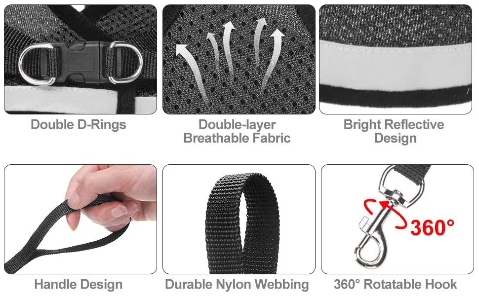 BINGPET Escape Proof Cat Harness and Leash Set - Adjustable Vest Harnesses for Small Medium Cats Soft Reflective Mesh Vest Harness and Lead Set - Best for Kitten Walking Medium Black - product information 3
