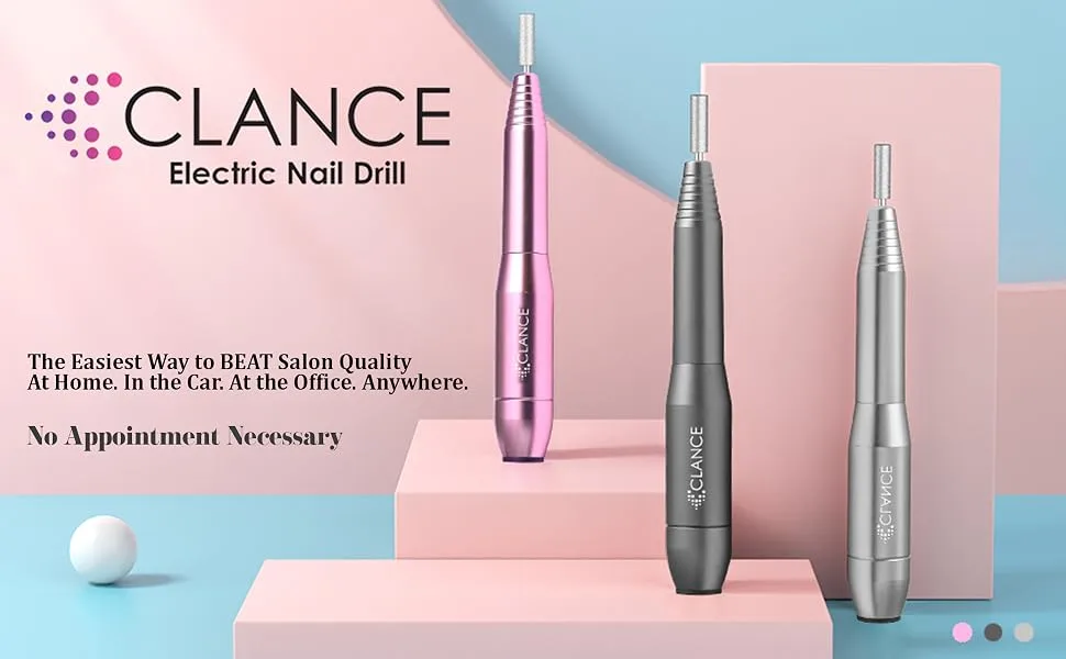 CLANCE Electric Nail Drill - Nail Science Optimized Manicure Pedicure Electric Nail File for Natural & Acrylic Nails | Dream & Create with 11 Multifunction Drill Bits + 100 Sanding Bands (Silver) - Color variations