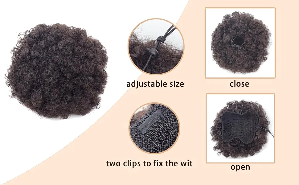 Afro Puff Drawstring Ponytail Extension Short Synthetic Afro Kinky Curly Puff Ponytail for Natural Hair Clip On Kinky Drawstring Curly Ponytail Bun Hairpieces (Medium 2#) Medium 2# - product information 1