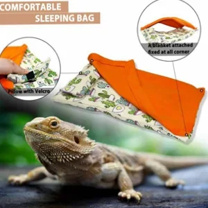 AIMICOCA Reptile Sleeping Bag Set Bearded Dragon Blanket Pillow and Sleeping Bag Shelter Couch Accessories for Leopard Gecko Rat Lizard Chameleons Hamster Small Animals Blue - Package