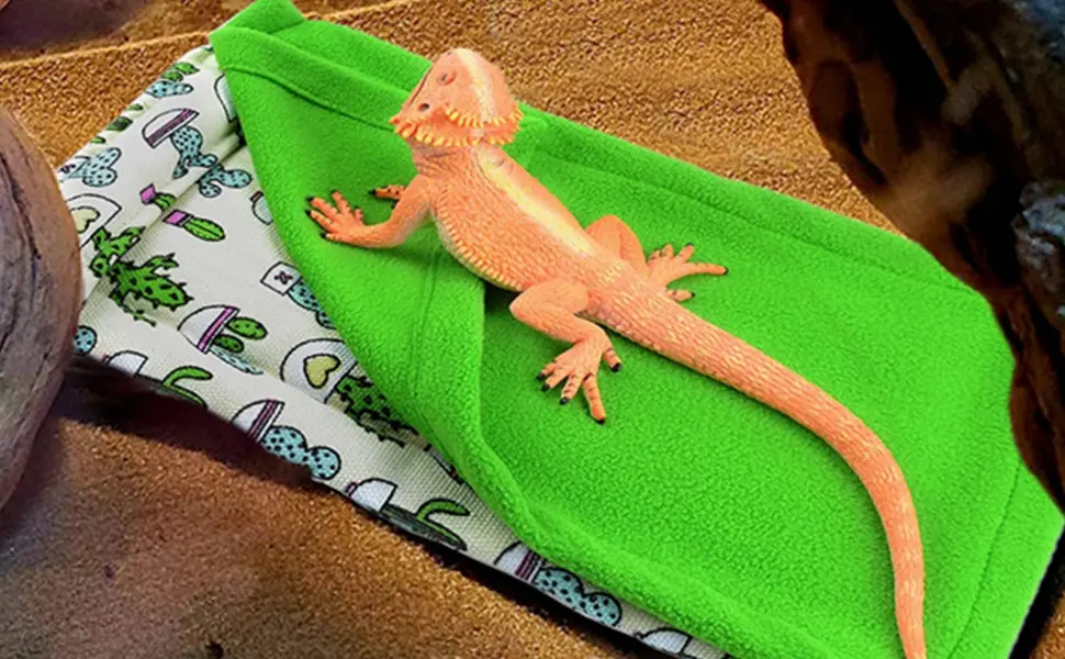 AIMICOCA Reptile Sleeping Bag Set Bearded Dragon Blanket Pillow and Sleeping Bag Shelter Couch Accessories for Leopard Gecko Rat Lizard Chameleons Hamster Small Animals Blue - Reptile Sleeping Bag Set