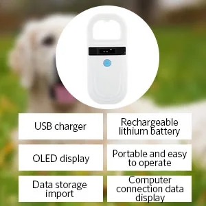 Agatige Pet Microchip Scanner RFID EMID Reader 134.2kHz Rechargeable Animal Chip ID Scanner Handheld RFID Reader for Animal/Pet/Dog/Cat with 128 Tag Information Storage - Pet Microchip Scanner