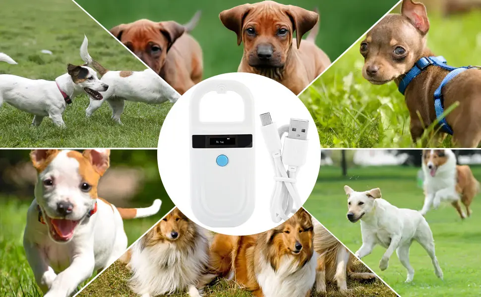 Agatige Pet Microchip Scanner RFID EMID Reader 134.2kHz Rechargeable Animal Chip ID Scanner Handheld RFID Reader for Animal/Pet/Dog/Cat with 128 Tag Information Storage - Pet Microchip Scanner