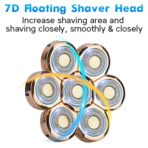 7 Heads Electric Shaver Blades Floating Washable Blade Electric Razor Shaver Head Replacement For Men(Silver) - 7D floating shaver head