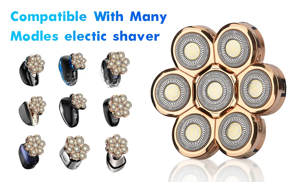 7 Heads Electric Shaver Blades Floating Washable Blade Electric Razor Shaver Head Replacement For Men(Silver) - Universal