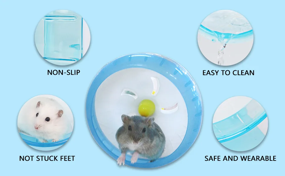 Andiker Hamster Running Wheel 4.72 Silent Jogging Exercise Toy Hamster Cage Accessory for Drawf Hamster Golden Silk Shih Tzu Bear (Blue) - features