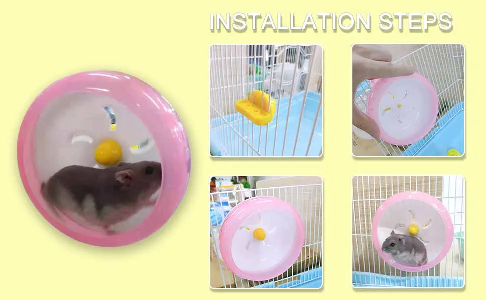 Andiker Hamster Running Wheel 4.72 Silent Jogging Exercise Toy Hamster Cage Accessory for Drawf Hamster Golden Silk Shih Tzu Bear (Blue) - install