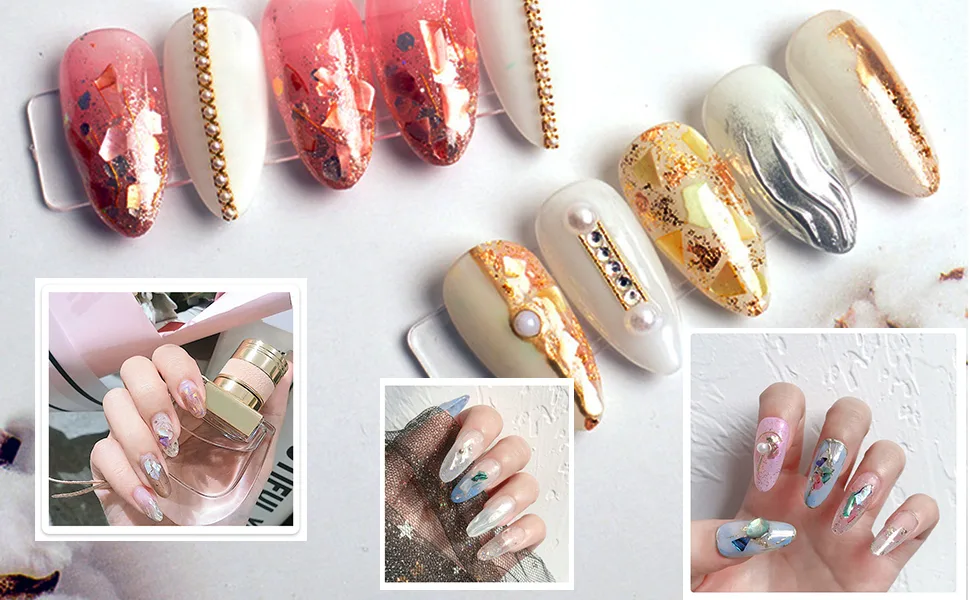 NICENEEDED 12 Colors Irregular Abalone Seashell Slices 3D Nail Art Shell Piece Nail Patch Mermaid Flakes for Nail Art Decoration Sequins Decals (Style 2) - nail art