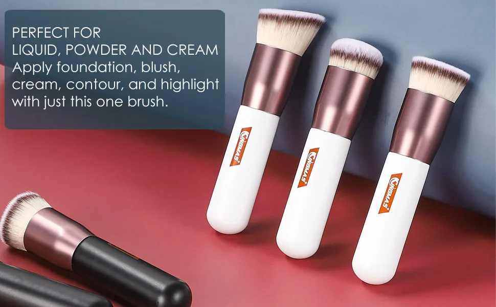 Angled Top Foundation Brush Premium Kabuki Makeup Brush for Liquid Blending Cream Powder Blush Buffing Stippling Face Makeup Tools Black C (Angled Top) - Foundation Brush 1