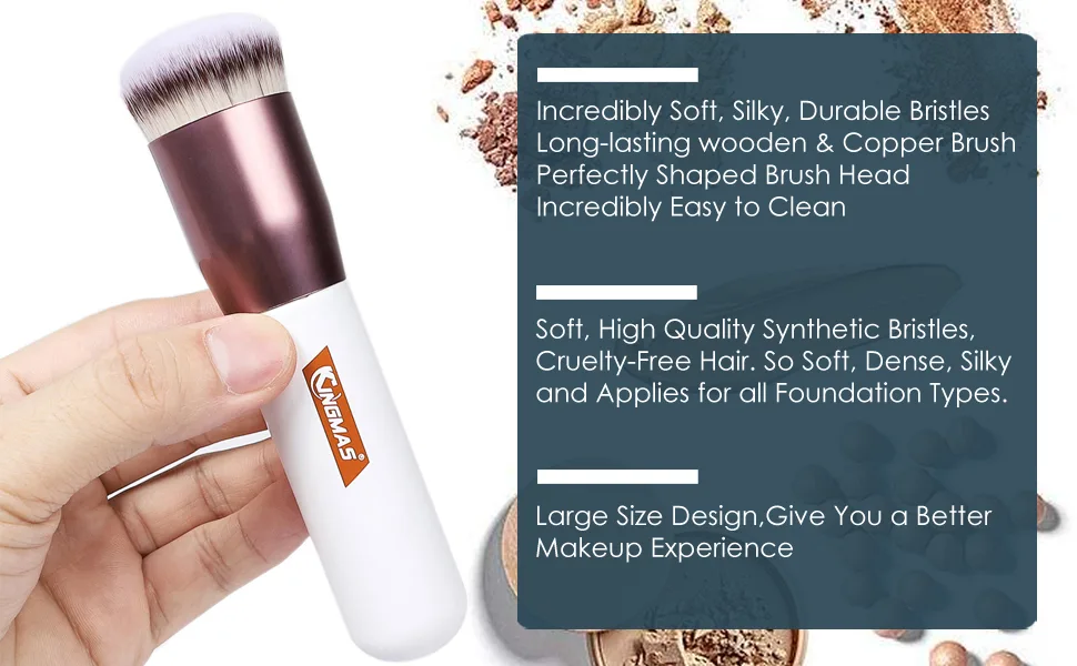 Angled Top Foundation Brush Premium Kabuki Makeup Brush for Liquid Blending Cream Powder Blush Buffing Stippling Face Makeup Tools Black C (Angled Top) - Foundation Brush 4