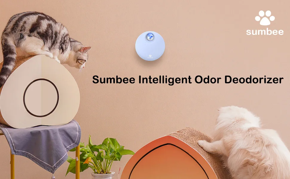 Sumbee Cat Litter Deodorizer Smart Pet Odor Eliminator Machine Rechargeable Smell Remover Unscented Dust-Free Versatile Function to Purify Odors from Pet House Toilet Wardrobe USB Powered Blue - product information 1
