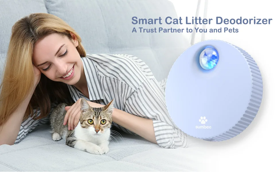 Sumbee Cat Litter Deodorizer Smart Pet Odor Eliminator Machine Rechargeable Smell Remover Unscented Dust-Free Versatile Function to Purify Odors from Pet House Toilet Wardrobe USB Powered Blue - Smart Cat Litter Deodorizer