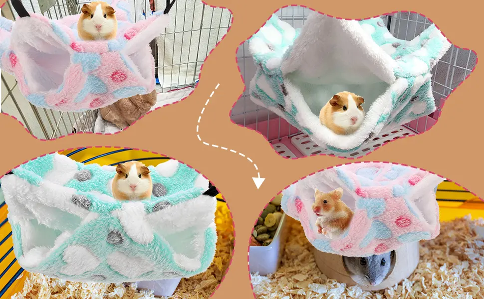 Aoliandatong Small Pet Cage Hammock Bunkbed Sugar Glider Hammock Guinea Pig Cage Accessories Bedding Warm Hammock for Parrot ferret Squirrel Hamster Rat Playing Sleeping(S Pink) - Small Pet Cage Hammock