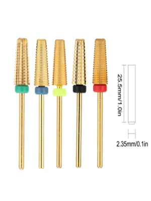 5 in 1 Nail Drill Bits Carbide Tapered Cone Cuticle Clean Bit Nail Art Pedicure Manicure Tools Accessories (Grain Available: XF F M C X)(X) - Punte da trapano per unghie