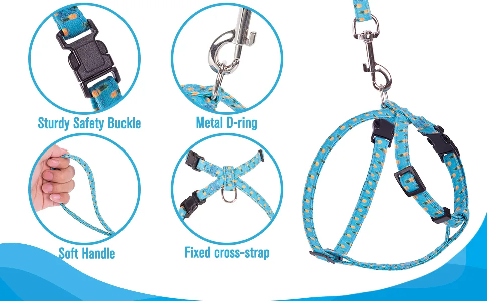 BINGPET Cat Harness and Lead Set Escape Proof - Adjustable Soft Vest Harnesses for walking with Pineapple Pattern Pet Chest Strap for Small Medium Large Kitten - product information 3