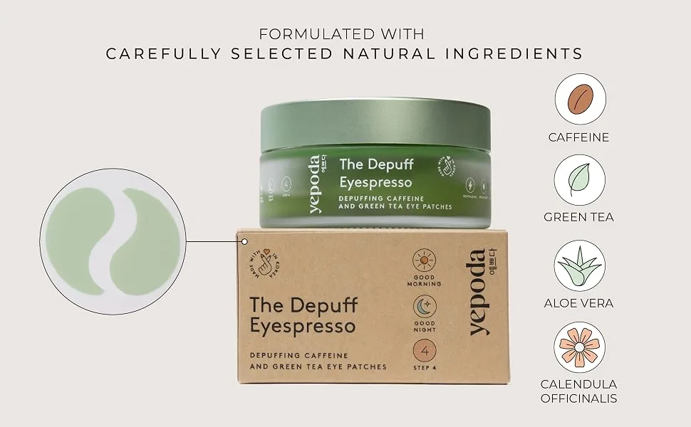 Yepoda eye patch - THE DEPUFF EYESPRESSO Depuffing caffeine and green tea eye patches Korean cosmetics (90g) - DEPUFF Ingredients