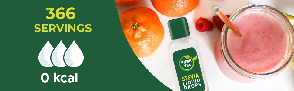 Pure Via Stevia Liquid Drops 55ml - Calorie free sugar alternative vegan & keto friendly - 366 servings, 0 kcal
