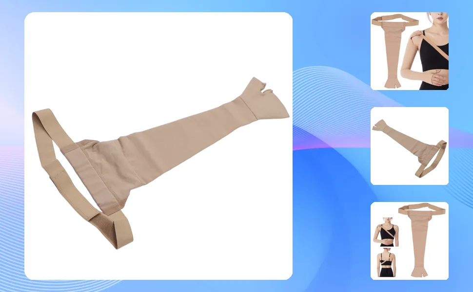 Mastectomy Compression Arm Sleeve Breathable Lymphedema Compression Arm Sleeve Elastic Hook and Loop Polyurethane for Swelling Support L-Right Hand - 1411210552516-1
