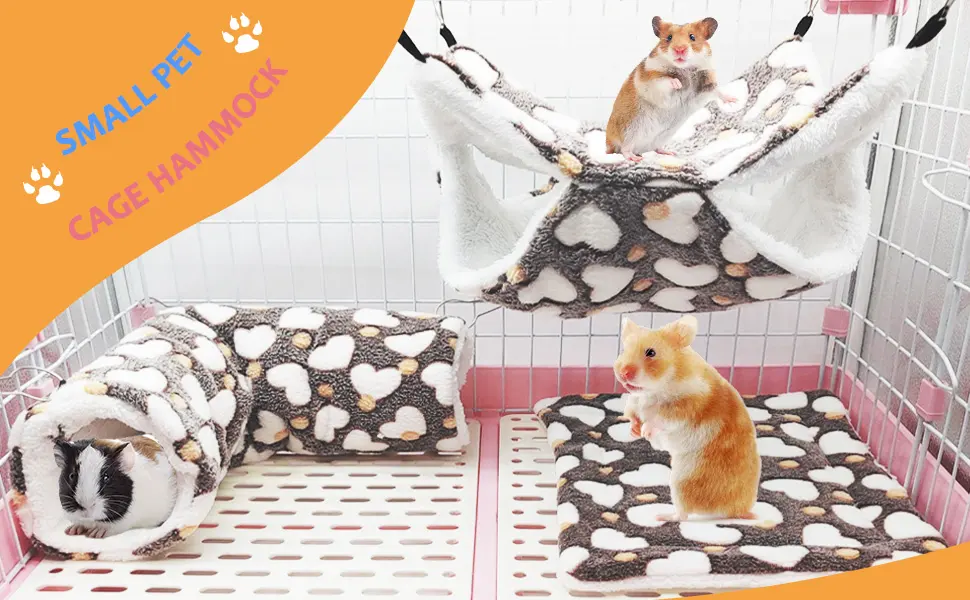 KILLIAN'S Store Small Pet Cage Hammock Hanging Bed 2 Layer Bed Snuggle Bedding Accessories House Toy Playing Sleeping Hide For Hamster Guinea Pig Rat Ferret (Brown) - Small Animals Pet Cage Hanging Hammock Tunnel Hamster Guinea Pig Rat Ferret