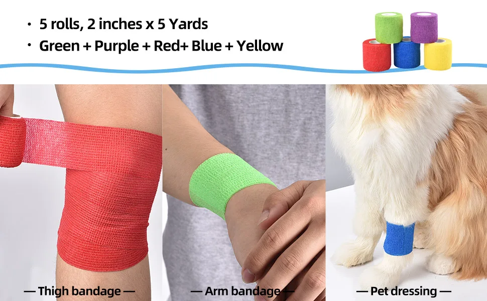 Jalan Self Adherent Bandage Pet Vet Wrap bulk stretch Tape for Wrist Ankle Sprains & Swelling Assorted Color 5 Cm - product information 4