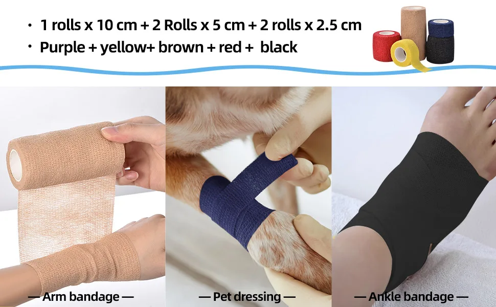 Jalan Self Adherent Bandage Pet Vet Wrap bulk stretch Tape for Wrist Ankle Sprains & Swelling Assorted Color 5 Cm - product information 5