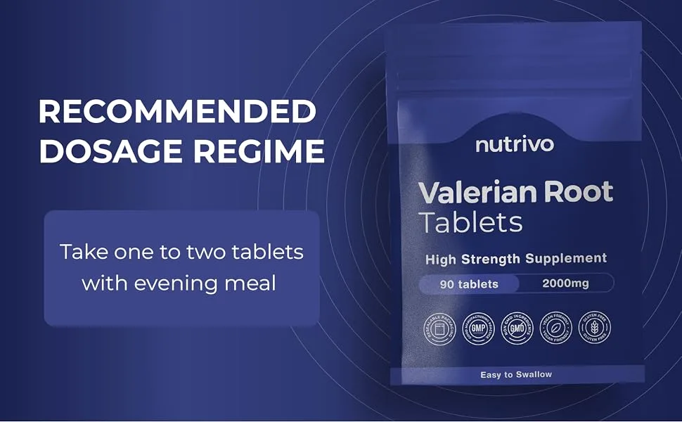 Nutrivo Valerian Root Tablets - 90 Tablets | Good Alternative to Capsules Tincture or Drops | Vegan & UK Made - recommended dose