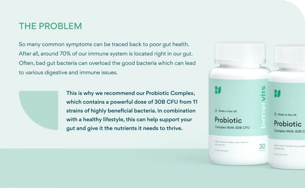 Bettervits Probiotic Complex | 30B CFU | Gut Health | Digestion | Bloating | IBS | with Prebiotic - The Problem