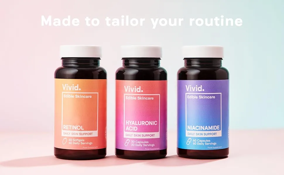 Vivid Niacinamide Vitamin B3 Capsules - 60 Servings 500mg Per Serving - for Balanced Skin - Tone Texture Hydration Premature Aging - Made to tailor your routine