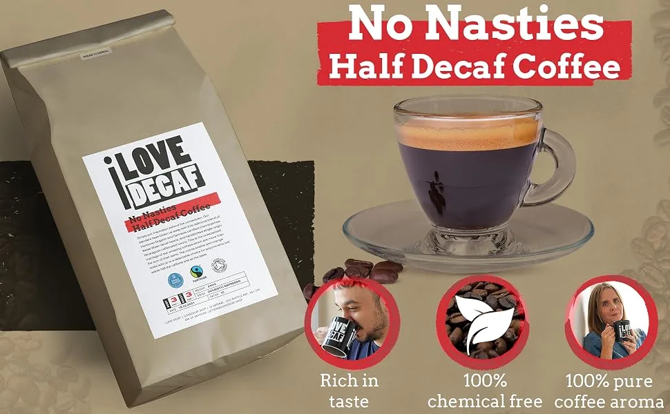 Low Caffeine No Nasties Swiss Water Half Decaf Coffee Beans 500g - Decaf Coffee