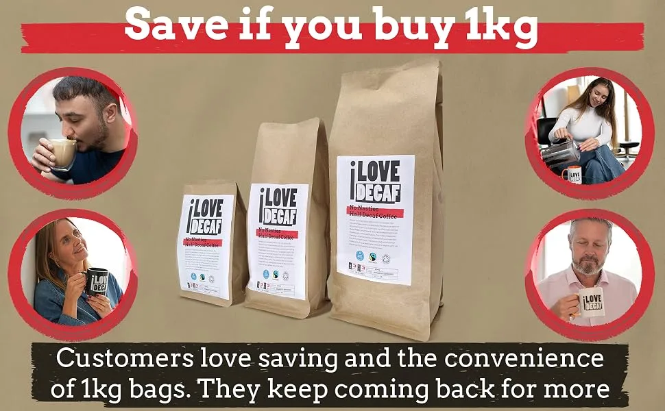 Low Caffeine No Nasties Swiss Water Half Decaf Coffee Beans 500g - Half Decaf Coffee